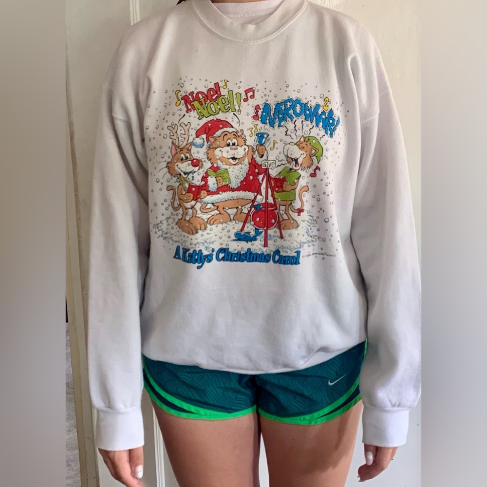 Vintage Kitty’s Christmas Carol Santa Cute 90s Adult Lg Sweatshirt Crewneck **